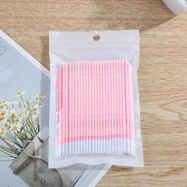 Imagem de Pacote com 100 pincéis microaplicadores descartáveis – Perfeito para extensões de cílios, rímel de sobrancelha e limpeza de cílios postiços rosa