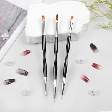 Imagem de Conjunto de 3 peças de canetas de desenho de arte de unhas de ponta dupla – Forro acrílico e pincéis de pintura planos para detalhes de design de unhas