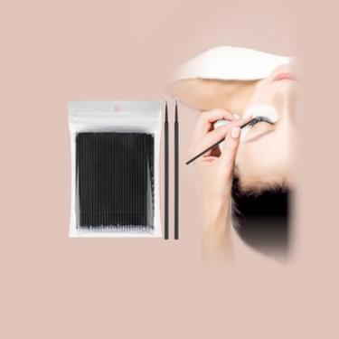 Imagem de 100 pincéis aplicadores descartáveis para extensão de cílios, microcotonetes pretos, varinhas de rímel de sobrancelha, escova de cílios postiços para limpar
