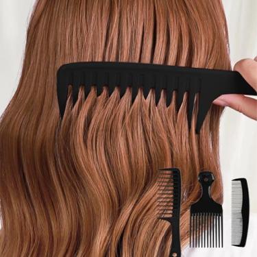 Imagem de Conjunto de pente de cabelo de 3 peças para todos os tipos de cabelo – dentes largos, dentes finos e pente afro para pentear e desembaraçar
