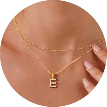 Imagem de Colar feminino com inicial CZ em camadas, pingente delicado de letra A a Z, joia banhada a ouro de corrente dupla, presente personalizado, 14+2in/16+2in, Aço inoxidável, Sem Pedra Preciosa