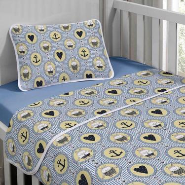Imagem de Jogo De Cama Tecebem Malha Mini Cama(montessoriana) Nino 3 Peças Azul