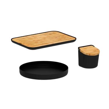 Imagem de Tabua Migalheira Saleiro Bambu Bandeja Redonda Giratoria Preto