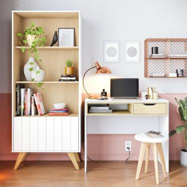 Imagem de Escrivaninha Com Estante Bit Link Moov Branco Fosco