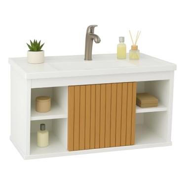 Imagem de Gabinete Com Cuba Suspenso para Banheiro Nichos Com Porta Completo (Branco Ripado)