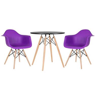 Imagem de Loft7, Kit Mesa Eames 70 cm preto + 2 cadeiras Eames DAW Roxo