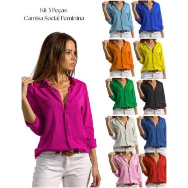 Imagem de Kit 3 Peças De Camisa Social Feminina De Qualidade Sem Bolsos Em Alfai