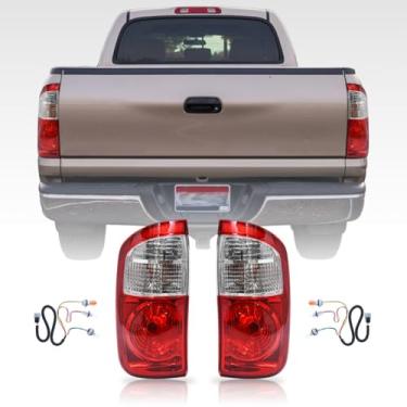 Imagem de Conjunto de luz traseira compatível com Toyota Tundra 2004-2006 com cabine dupla, lâmpada de freio traseiro com lâmpadas e chicotes de fiação, lado do passageiro e do motorista