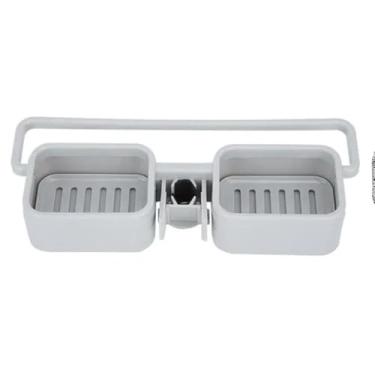 Imagem de Suporte Organizador Multiuso para Pia e Torneira, Plástico ABS, Cinza, 27 x 10 x 5 cm, Porta Sabão, Bucha e Esponja