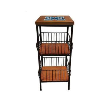 Imagem de Fruteira de Ferro e Madeira com Ladrilho Hidráulico 2 Andares Artesana