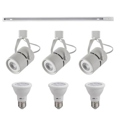 Imagem de Kit Trilho 1m + 3 Spots Classic Branco + 3 Lâmpadas Par20 9w - Nordecor 6000k (branco Frio)
