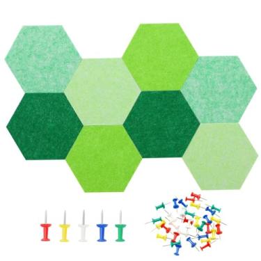 Imagem de Placa de feltro hexagonal, quadro de avisos DIY autoadesivo, 8 peças, placa de pinos de cortiça de feltro com 20 pinos para decoração de parede, memorandos, fotos, exibição de notas (verde gradual)