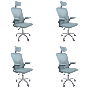 Imagem de Kit Com 4 Cadeiras De Escritório Diretor Oficial Vegas Com Apoio + Ebook Azul E Preto 4