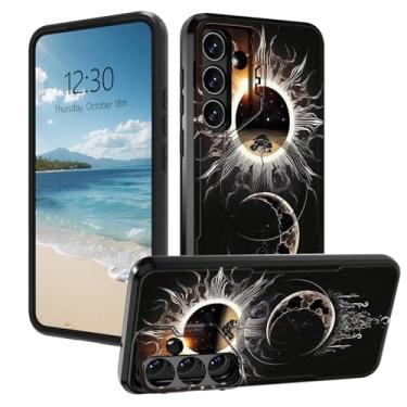 Imagem de AIRWEE Capa magnética robusta para Samsung Galaxy S25 5G, capa protetora de camada dupla à prova de choque com suporte de câmera oculta para Galaxy S25 5G 6,2 polegadas, sol preto e lua