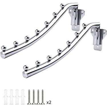 Imagem de 2 peças Suporte de parede para secadora de roupas, suporte dobrável de parede, suporte de secagem de aço inoxidável com suporte de braço oscilante para pendurar roupas, ganchos para roupas