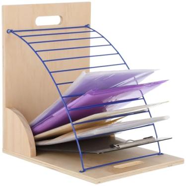 Imagem de Organizador de prancheta de madeira e metal resistente, armazenamento com 12 compartimentos para escritório e sala de aula, fácil montagem incluída