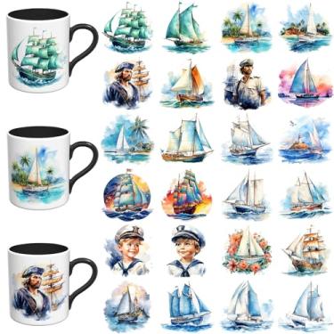 Imagem de Elewins Adesivos UV DTF - 24 folhas lindo cenário UV DTF Cup Wrap para canecas de vidro café, decalques DIY para copos, esfregar à prova d'água em transferências para artesanato (veleiros)