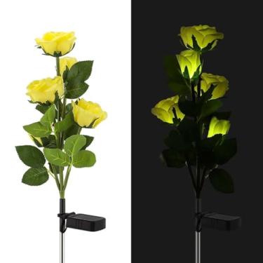 Imagem de Kit Com 6 Luminárias Solares Externas Em Formato De Flor Com 30 Rosas Artificiais Impermeáveis ​​e Reais, Iluminação Decorativa Para Jardim, Pátio, Quintal, Gramado, Caminho E Quintal(Yellow)