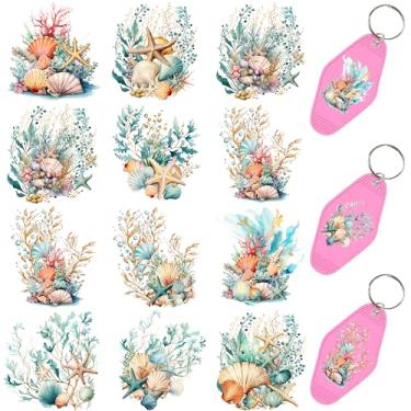 Imagem de 60 peças de papéis de transferência de chaveiro UV DTF - Decalques de vinil para chaves e etiquetas de bagagem, desenhos engraçados com revestimento resistente a arranhões, papéis de transferência