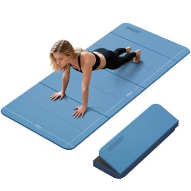 Imagem de Tapete de ioga dobrável grosso 10 mm-WUWAN extra grande tapete de exercício, material TPE, tapetes dobráveis antiderrapantes fitness fácil de transportar para treino em casa, viagem, pilates (190 cm x