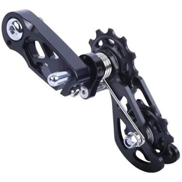 Imagem de Tensor de corrente de velocidade única, com dois rolos de mola guia de liga de alumínio, ciclismo de ruído livre, instalação fácil, correntes compatíveis com velocidade única com, preto