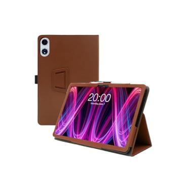 Imagem de Capa para tablet TECLAST T60 Plus 30.5 cm Android 14 Tablets versão atualizada 2024, capa de couro premium WUNIAK com alça de mão para mesa, marrom.