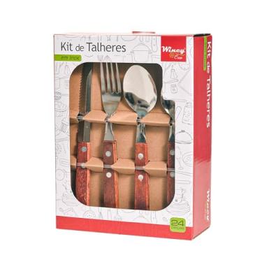Imagem de Faqueiro Clássico 24 Peças para 6 Pessoas - Cabo de Madeira e Lâminas em Aço Inox