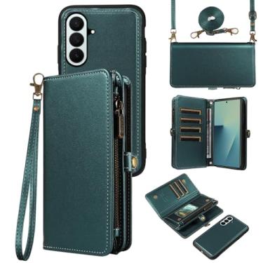 Imagem de Asuwish Capa carteira transversal para Samsung Galaxy Z Fold 7 5G 2025 magnética destacável couro PU capa de telefone porta-cartões flip zíper alça bolsa ZFold7 Z7 G Fold7 ZFold 7Z feminino verde