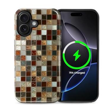 Imagem de Kapadiy Capa magnética para iPhone 16 Plus, compatível com azulejo de mosaico MagSafe elegante design colorido híbrido de proteção dupla de silicone + capa de corpo inteiro à prova de choque de