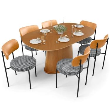 Imagem de Mesa Para Sala De Jantar Valência Com 06 Cadeiras Sala De Jantar Louise L02 Couríssimo Whisky Pied Poule - Lyam Decor