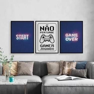 Imagem de Kit 3 Quadros Gamer Start Game Over 33X24Cm - Com Vidro - Quadros On-L