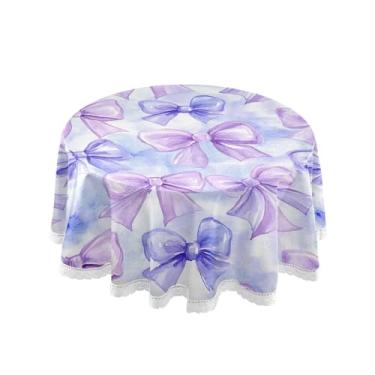 Imagem de SEHANY Toalha de mesa redonda em aquarela roxa com laço de 152 cm, tecido lavável sem rugas, toalha de mesa decorativa de renda para restaurante, casamento, acampamento, festa de cinco de maio