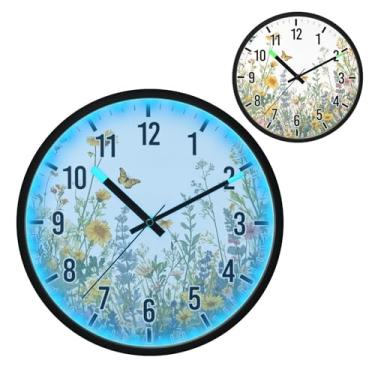 Imagem de Blueangle Relógio de parede LED que brilha no escuro e ativado por voz, silencioso design de ervas e flores coloridas de 30,5 cm, operado por bateria para decoração de quarto e sala de estar (26)