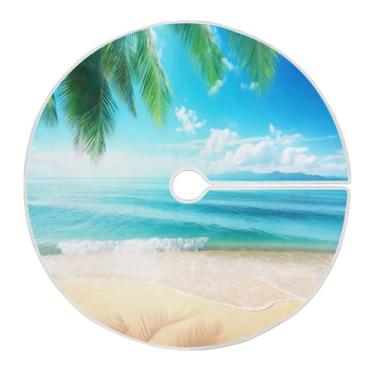 Imagem de Blueangle Saia de árvore de Natal com palmeira de praia de 90 cm - poliéster macio e resistente a rugas, decoração de férias para festas de Natal, árvore festiva e decoração de casa (9)