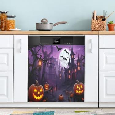 Imagem de ATTX Capa de ímã para lava-louças, morcegos, abóboras, Dia das Bruxas, 58,4 cm C x 66 cm A, decoração da capa da máquina de lavar louça, decalques para armário doméstico e eletrodomésticos adesivos #1