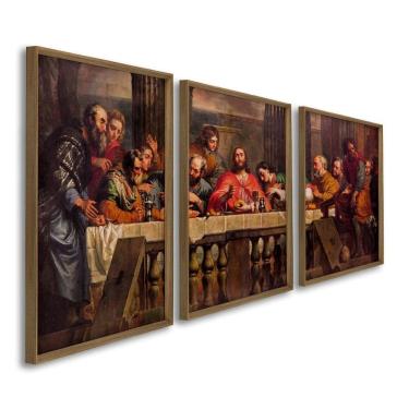Imagem de Quadro Decorativo Temático Santa Ceia 3 Telas 60x90cm para Escritório Sala Hall