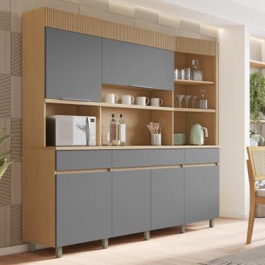 Imagem de Armário de Cozinha 6 Portas 3 Gavetas 220cm 100% Mdf Realeza Carvalho/Titânio