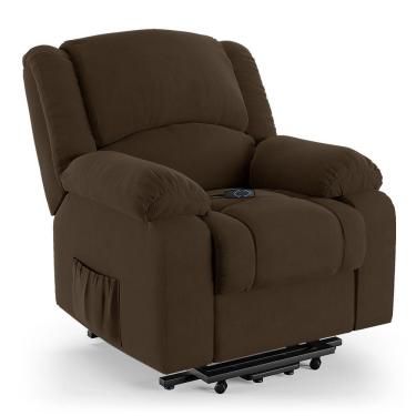 Imagem de Poltrona Do Papai Reclinável Melim Elevação Lift Elétrico Veludo Marrom Fh1 - D'rossi