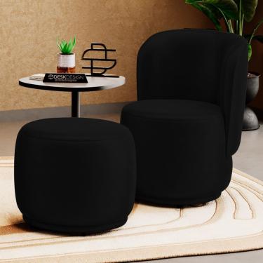 Imagem de Poltrona Decorativa Com Puff Orgânico Molly Couríssimo Preto - Desk Design Cor Preto