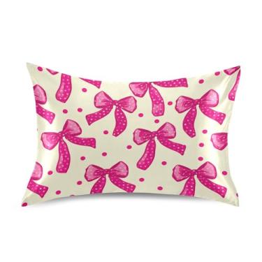 Imagem de SEHANY Capas de almofada de seda com laço rosa para cabelo e pele, capas de almofada de cetim respiráveis macias e refrescantes com fecho de envelope, tamanho king (51 x 66 cm)