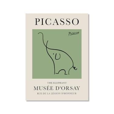 Imagem de Impressão em tela verde sálvia Pablo Picasso animais esboço arte de parede gato cão pássaro cavalo impressão linha abstrata desenho pôsteres para quarto casa escritório decoração (SKU5,8x30,5 cm = (20