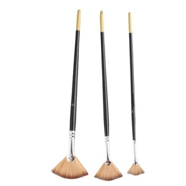 Imagem de KIMISS Conjunto de Pincéis de Pintura Em Leque de 3 Unidades - Cerdas Macias de Cabo Longo para Pintura Acrílica, Aquarela e a óleo - Pincéis de Nylon Versáteis Em Formato de Leque para Escolas de