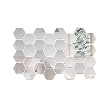 Imagem de 32 peças de adesivos espelho hexagonal para parede removíveis acrílico decorativos DIY decoração casa quarto banheiro sala estar