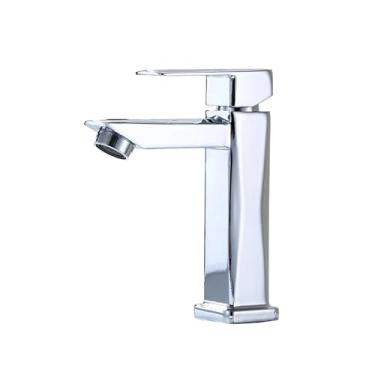 Imagem de Torneira Luxo Inox Espelhado Banheiro Lavabo Cobre Interno Moderna para Cuba Quadrada, Monocomando para Lavatório, Design Moderno para Cuba Quadrada, Água Quente e Fria(Prata,1 PEÇA)