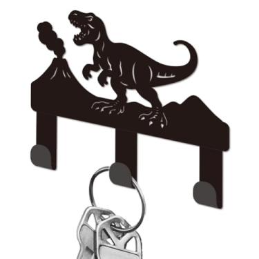 Imagem de DELORIGIN Porta-chaves de dinossauro para parede, mini ganchos pretos de ferro, suporte para chaves montado na parede com 3 ganchos, suporte pequeno para chave de casa, porta de entrada, corredor