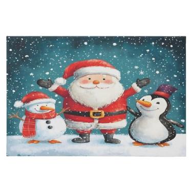 Imagem de CEBUGI Tapete de área 60 x 90 cm, macio, lavável, antiderrapante, com suporte de borracha, Papai Noel, boneco de neve e pinguim, para sala de estar, quarto, decoração de casa