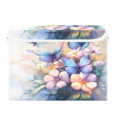 Imagem de xigua Caixas de armazenamento de buquê floral em aquarela com tampas e alça de transporte, caixas de armazenamento dobráveis, recipientes organizadores, cestos, cubo com capa para casa, quarto