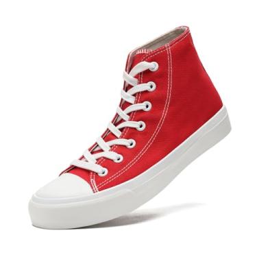 Imagem de xinlanlin Tênis infantil para meninas, meninos, cano alto, cadarço de lona, moderno, confortável, clássico, casual, tênis de corrida, Vermelho, 13.5 Little Kid