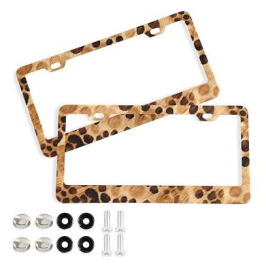 Imagem de CEBUGI Pacote com 2 molduras de placa de carro de alumínio capas de moldura de placa de carro com 2 furos impressão animal acessórios automotivos para placas dianteiras e traseiras orifício elíptico