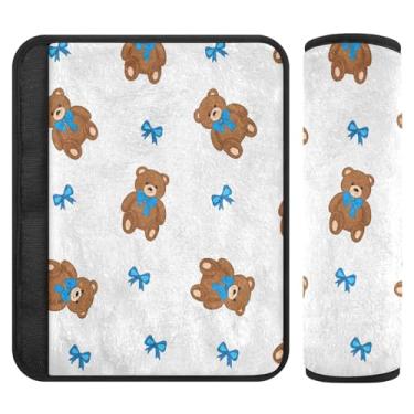 Imagem de Burbuja Bears Wearing Blue Bow Ties Capa de cinto de segurança de carro almofadas macias confortáveis protetor de cinto de segurança de carro para alça de ombro de assento, 1 par médio